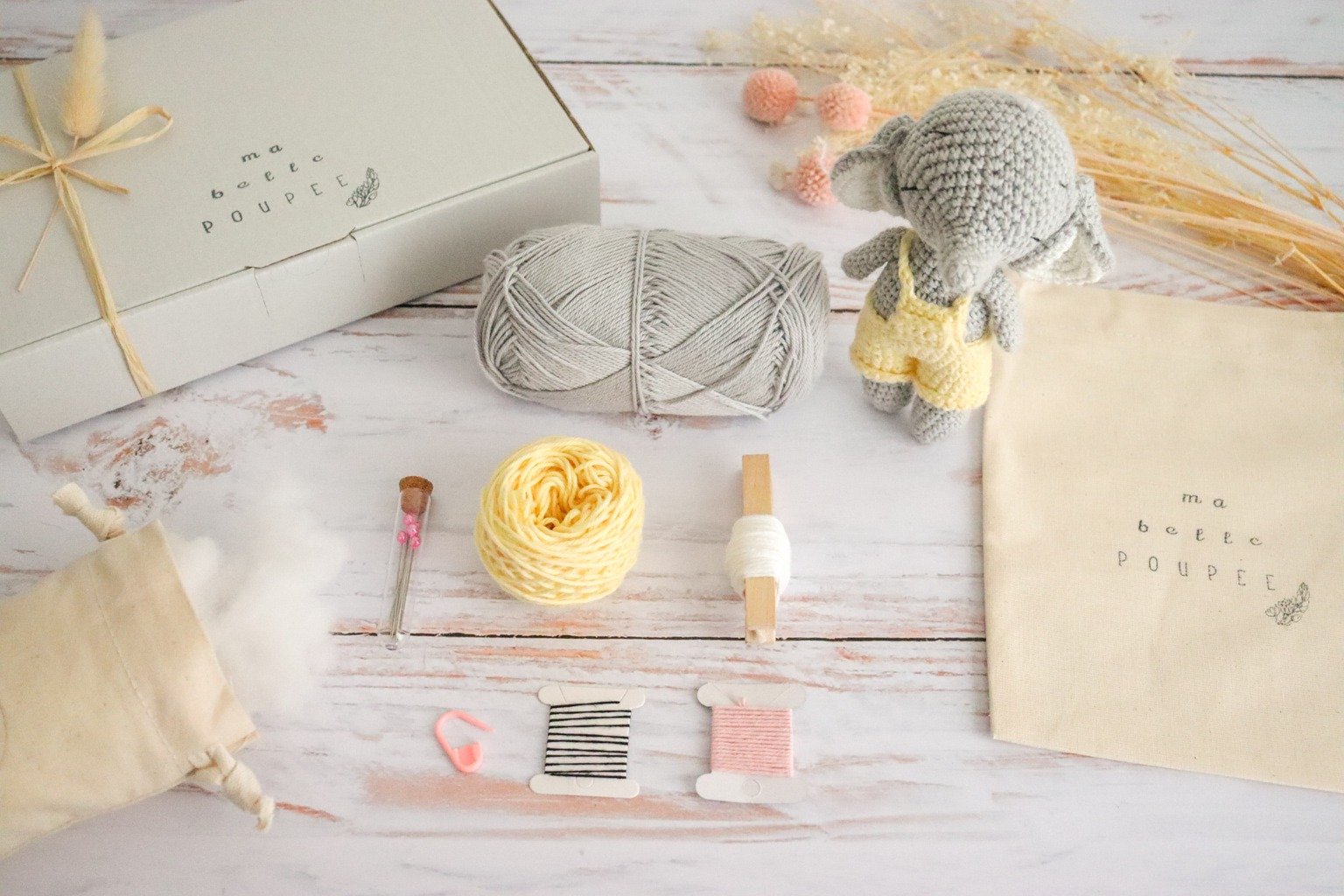 Kit DIY Coussin Au Crochet - Motif Bébé éléphant 43x43 Cm - Pour Débutants Et Enfants